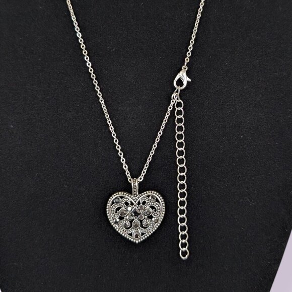 (2/$20) Hematite Accent Heart Cut Out Pendant Necklace - Picture 5 of 6